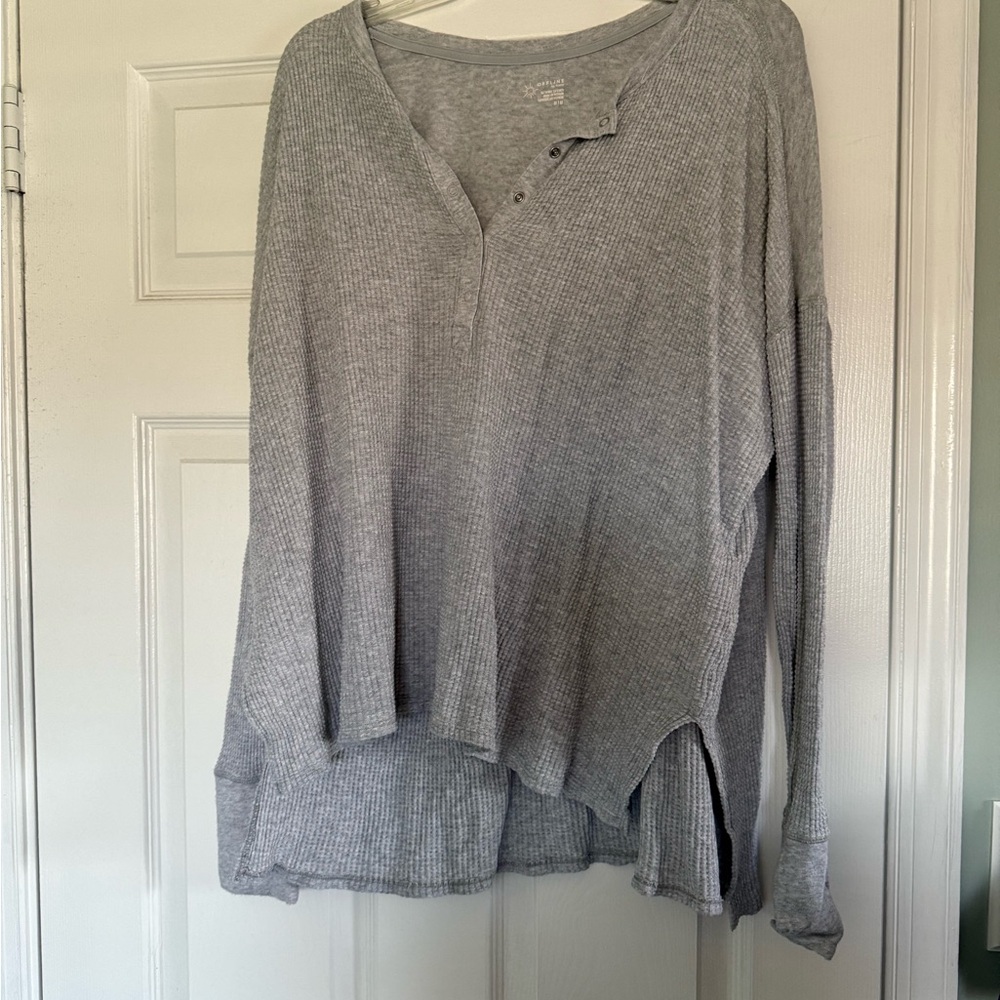 Aerie Offline Heather Gray Long Sleeve Waffle Women's Top